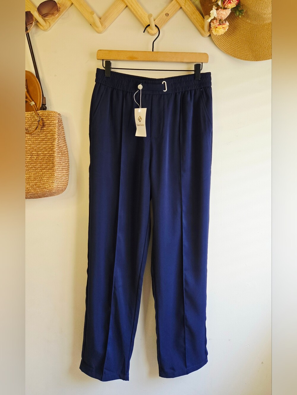 Women’s Navy Elastic-Waist Pull-On Pants